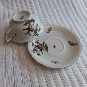 VTG 90 Herend Rothschild Bird  Porcelain Cup Saucer Hand Painted 24k Gold Trim